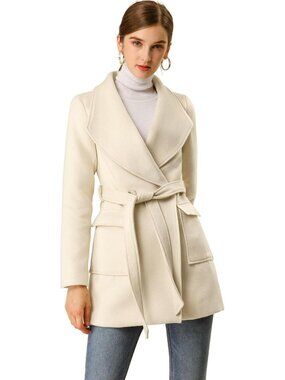 Chic Women's Winter Wrap Coat with Turndown Collar, Long Sleeve & Tie Belt